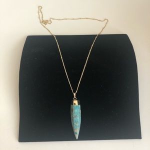 Blue Green Ocean Jasper Genuine Stone with approx. 13” Drop Gold Plated Chain